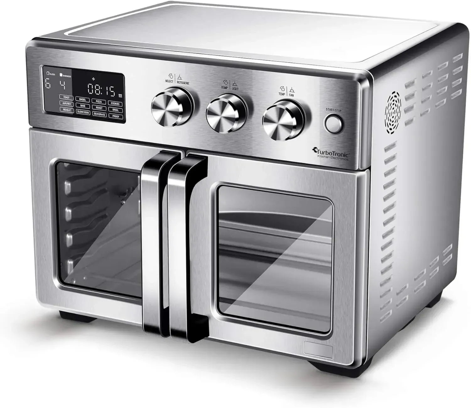 TurboTronic 32L Multitalent Heißluftofen mit Drehspieß & Zubehör, Grill & Dörrgerät, Airfryer & Mini-Pizzaofen (Silber)